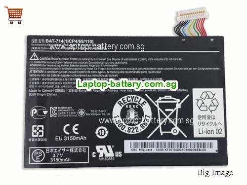 ACER Iconia Tab A110 Battery 3420mAh, 12.65Wh  3.7V Black Li-ion
