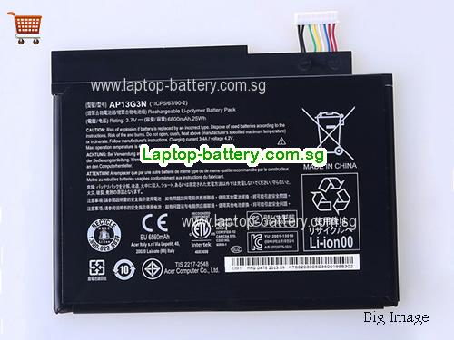ACER 8.1-inch Tablet battery Battery 6800mAh, 25Wh  3.7V Black Li-Polymer