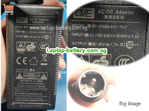 GM53-300170-F GVE 30V 1.7A Laptop AC Adapter, 51W