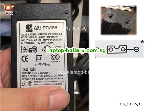 QL-08011-B1204170F QILI POWER 12V 4.17A Laptop AC Adapter, 50W